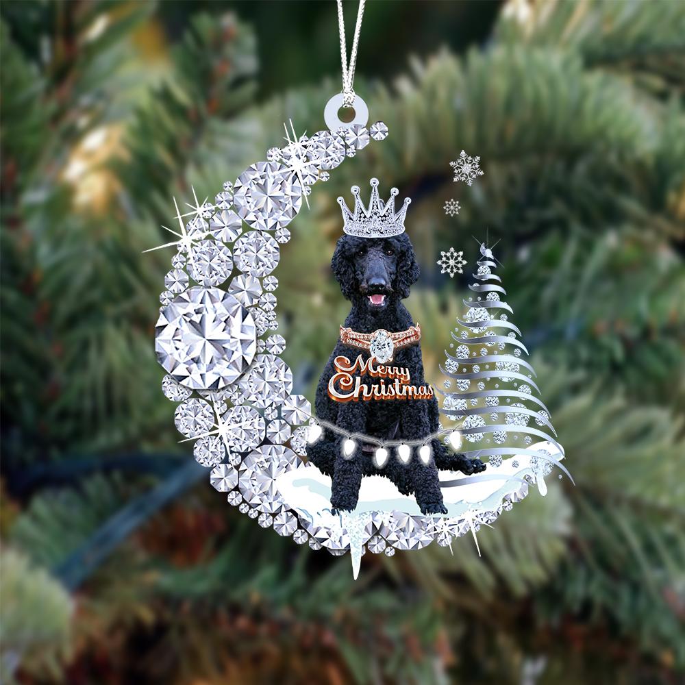 Zwart Poodle op Diamand Maan Kerst Ornament