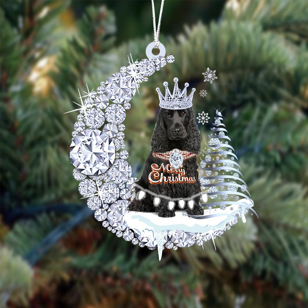 Zwart Cocker Spaniel op Diamand Maan Kerst Ornament