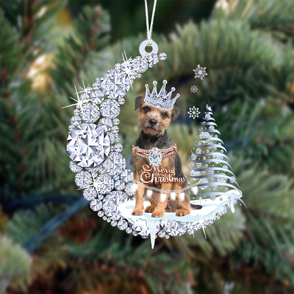 Border Terrier op Diamand Maan Kerst Ornament