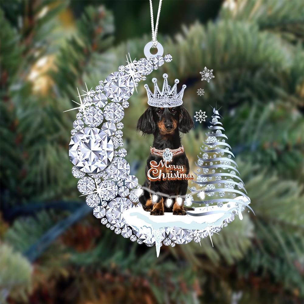 Dachsund Teckel op Diamand Maan Kerst Ornament