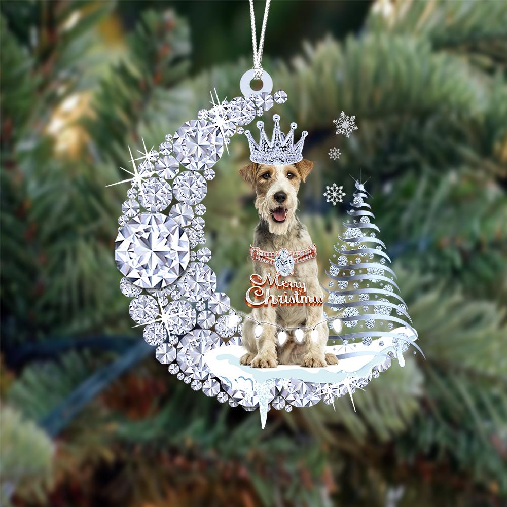 Fox Terrier op Diamand Maan Kerst Ornament