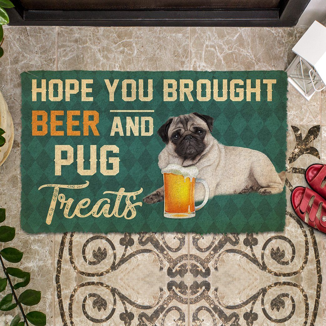 Hopelijk heb je bier meegenomen en Pug snacks Deurmat