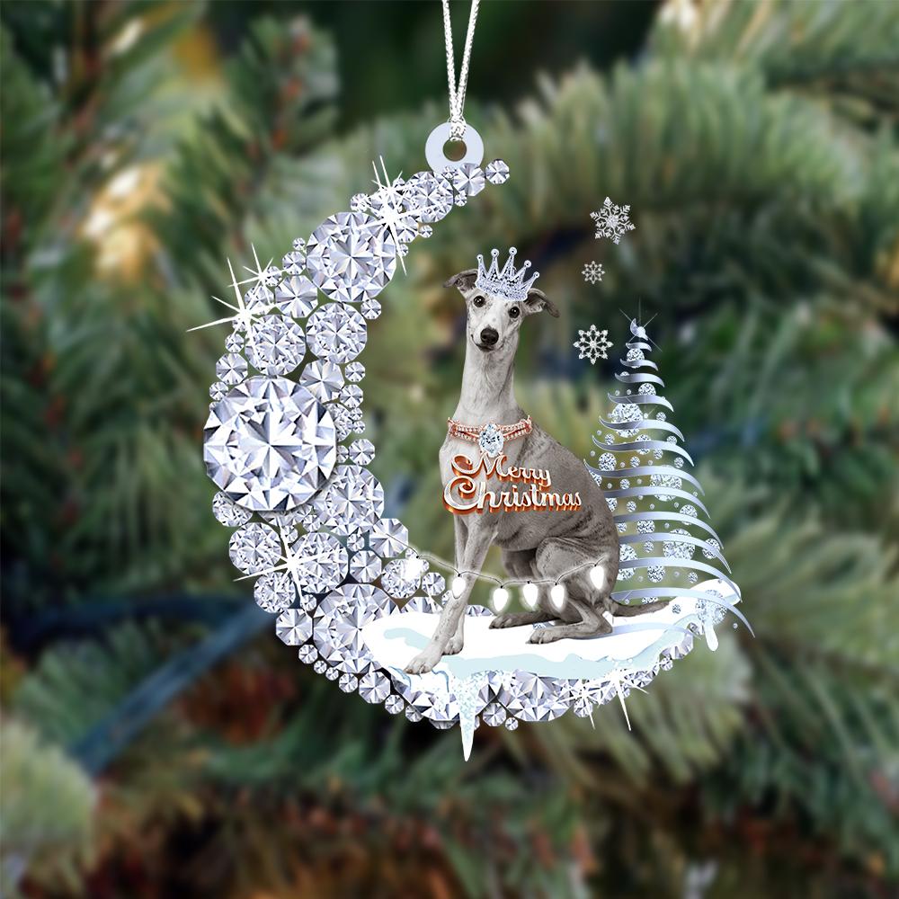 Greyhound 02 op Diamand Maan Kerst Ornament