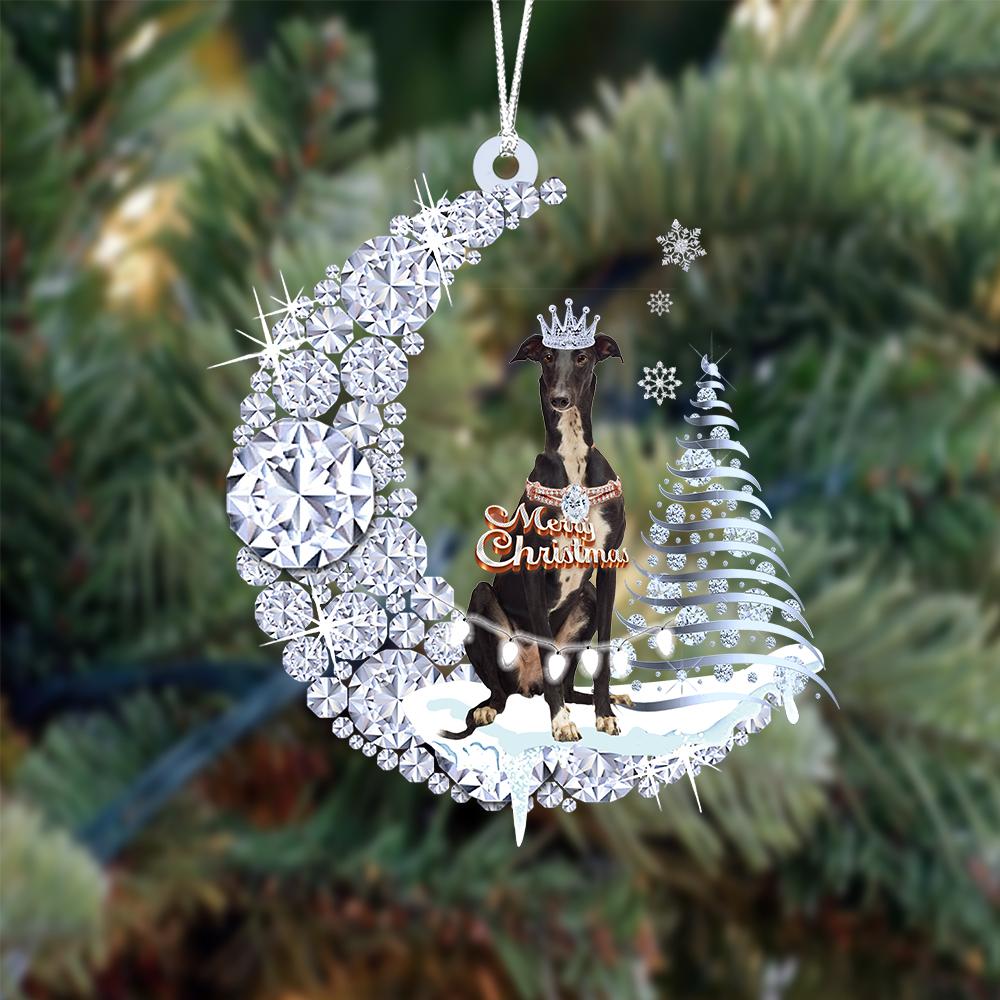 Greyhound op Diamand Maan Kerst Ornament