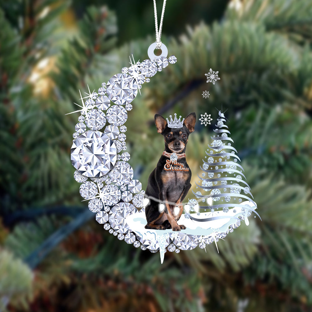 Mini pinscher op Diamand Maan Kerst Ornament