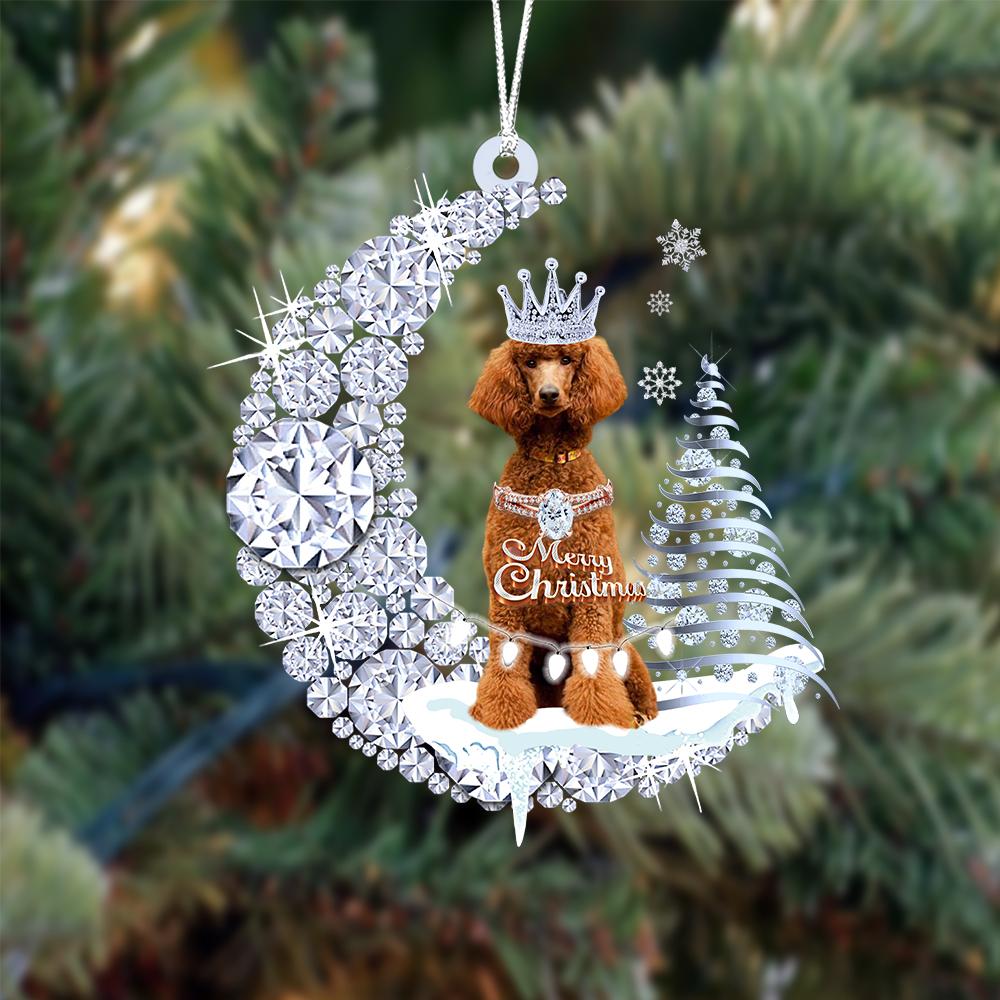 Poodle op Diamand Maan Kerst Ornament