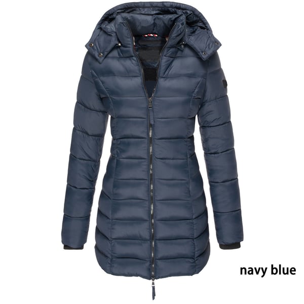 Halflange gewatteerde winterjas voor dames, eenkleurig, warm jack met capuchon