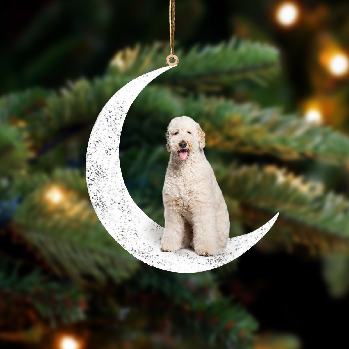 Wit Labradoodle Zit op de Maan Ornament